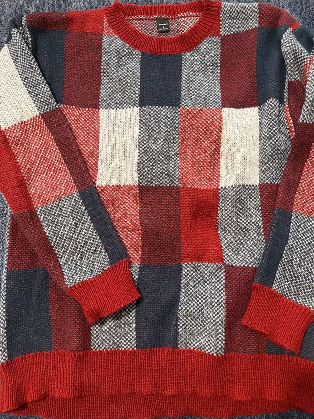 Holiday season NFINITY Men's Crewneck Plaid Sweater in Red, Navy & Cream